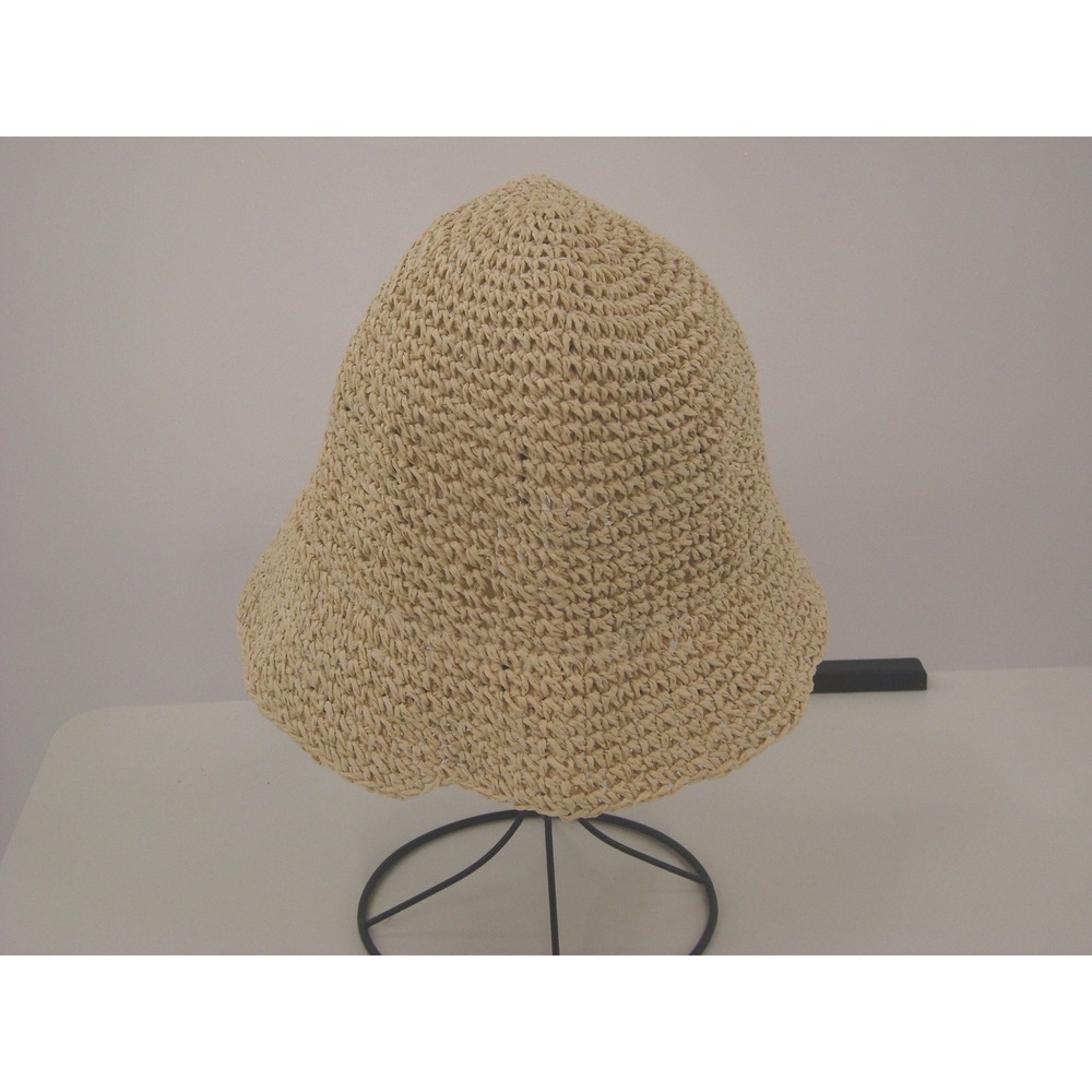 Women's Beige Straw Bucket Hat Paper Crochet Sun Beach Summer Travel One Size - Picture 3 of 6